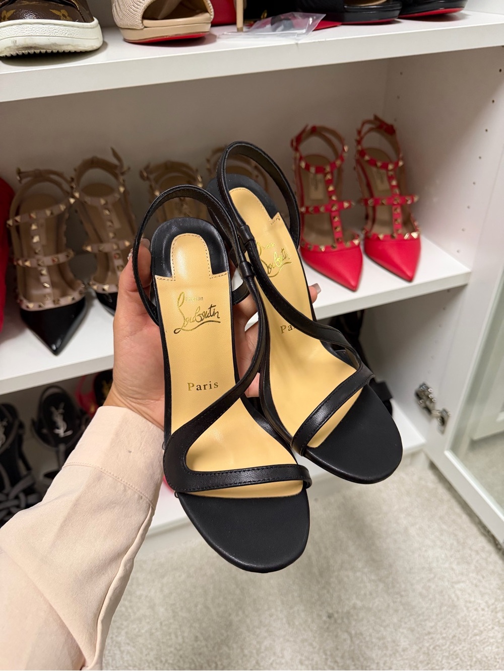 Christian Louboutin Black Leather Open-Toe Slingback Heels